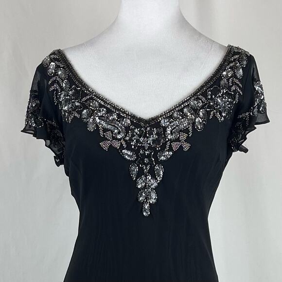 J Kara Sheer Black Beaded BalletCore Party Event Glam Midi Dress Size 8 - Picture 2 of 13